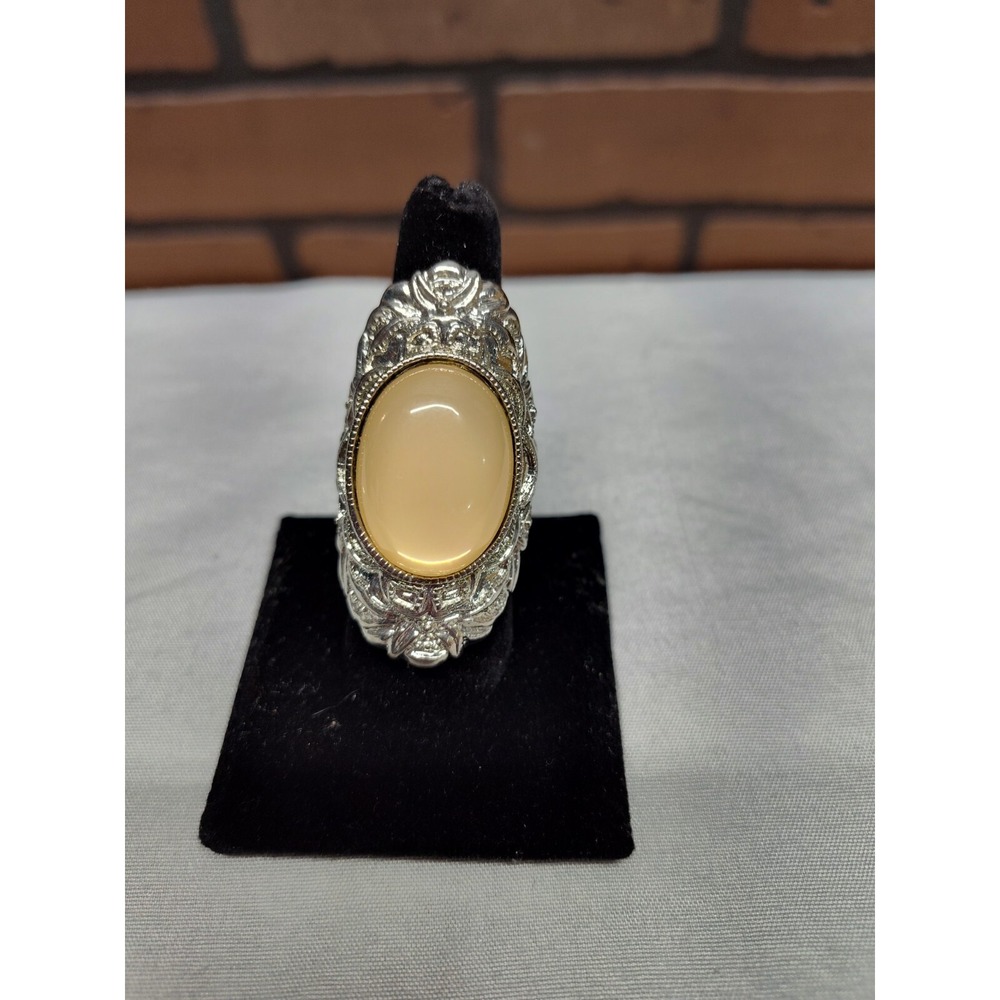 Moonstone silver colored chunky ring costume fashion jewelry 8-8.5 glamorous